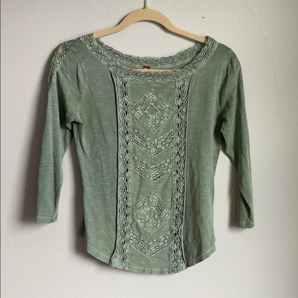 Free People Quarter Length Sleeve Lace Blouse